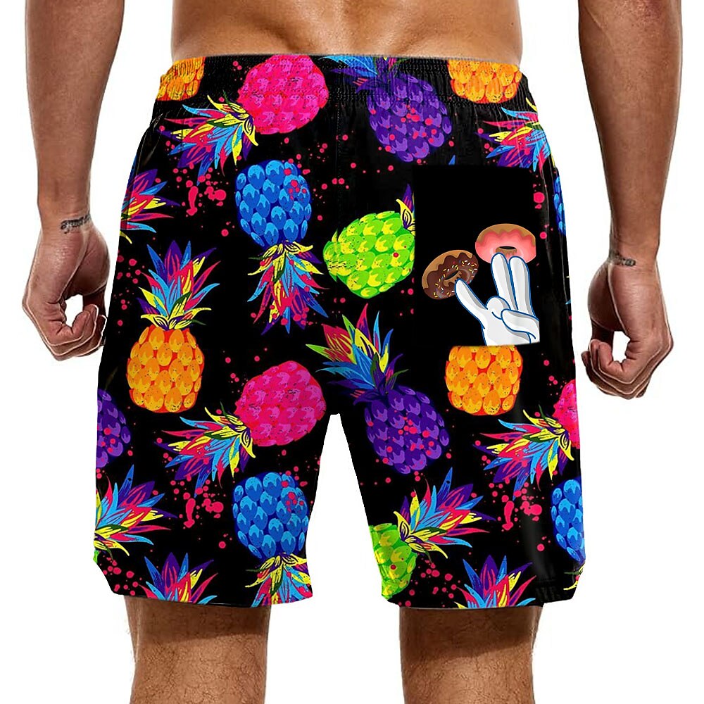 Pineapple Donut Print Compression Swim Shorts