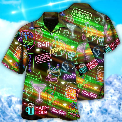 Camisa hawaiana de verano con letras de cerveza de colores