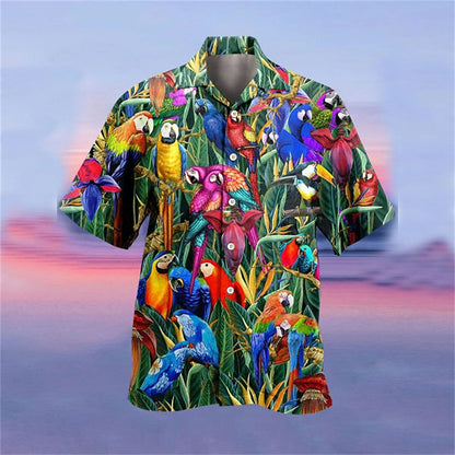 Parrot Print Camp Collar Shirt