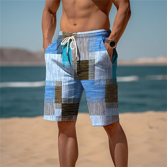 Graphic Plaid Color Block Sweat Shorts