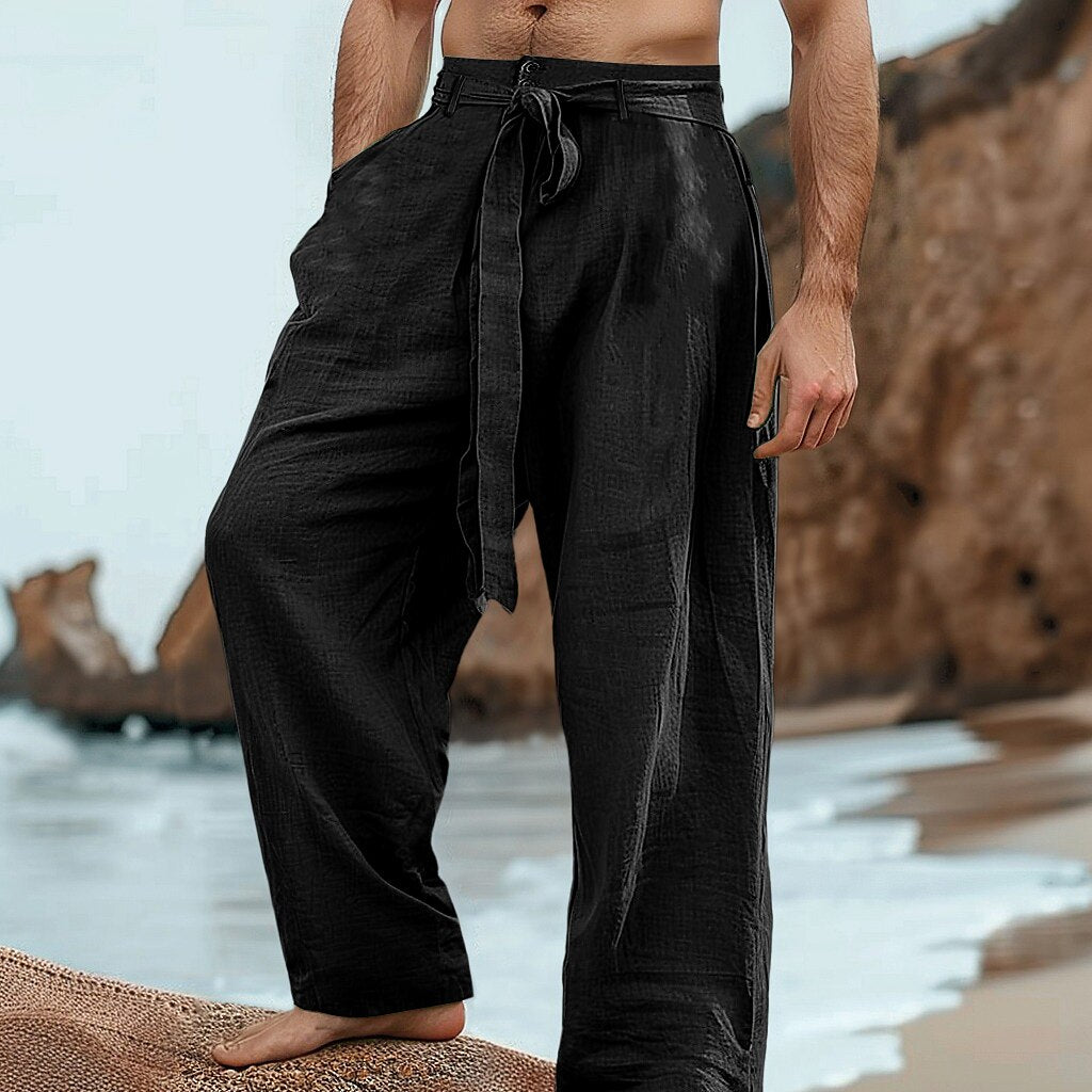 Loose-Fit Linen Drawstring Pants