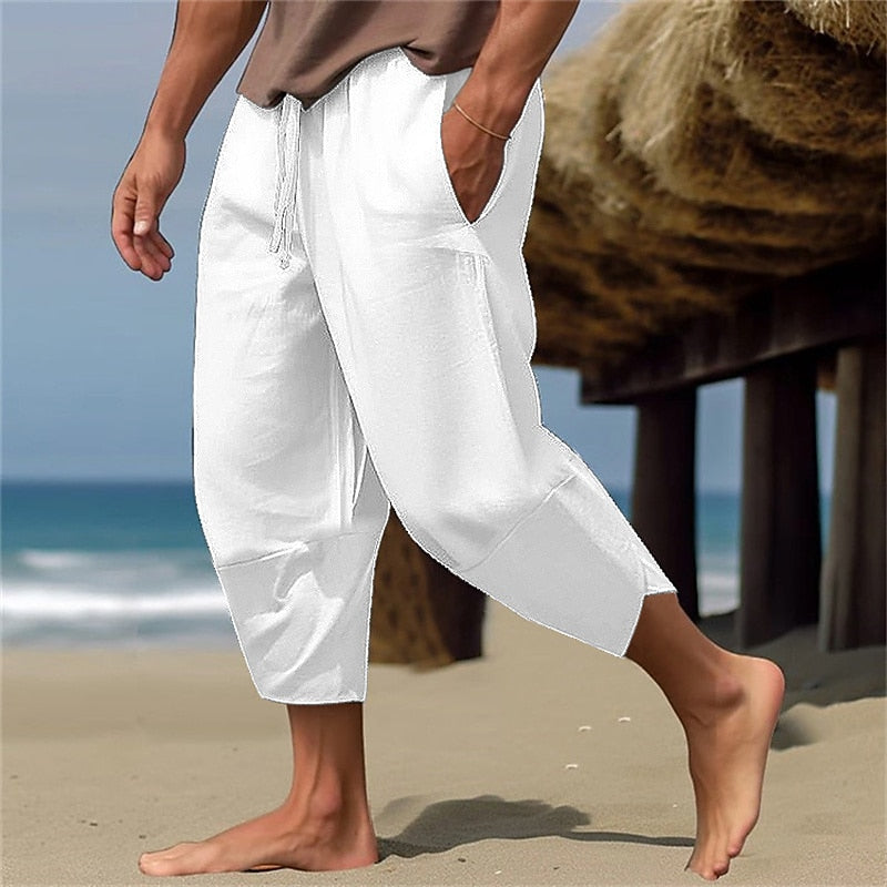 Linen Drawstring Capri Pants