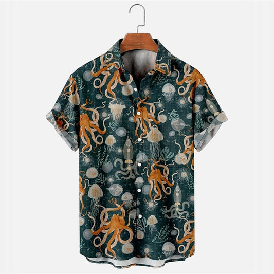 Camisa de pulpo tropical Camisa hawaiana de verano Camisa Aloha