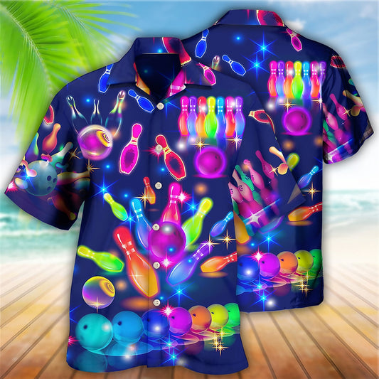 Camisa con botones y manga corta estilo hawaiano con diseño de bola de boliche