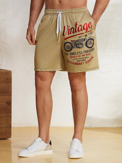 Pantalones cortos deportivos con letras de motociclista vintage