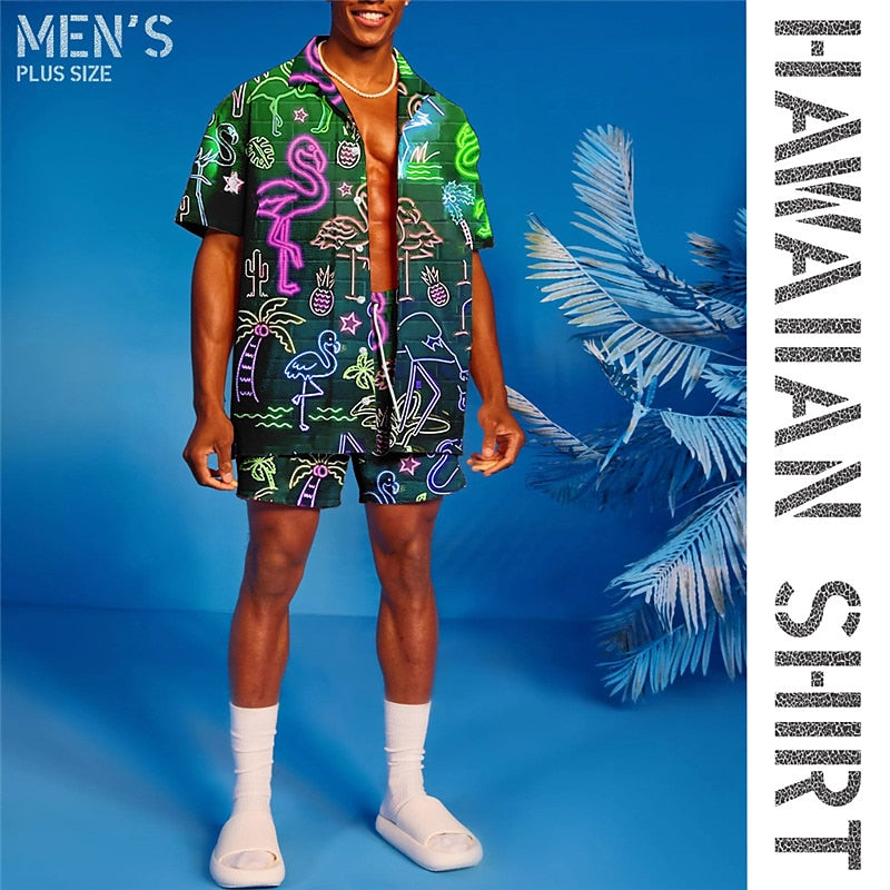 Flamingo Pattern Graffiti Shirt Set