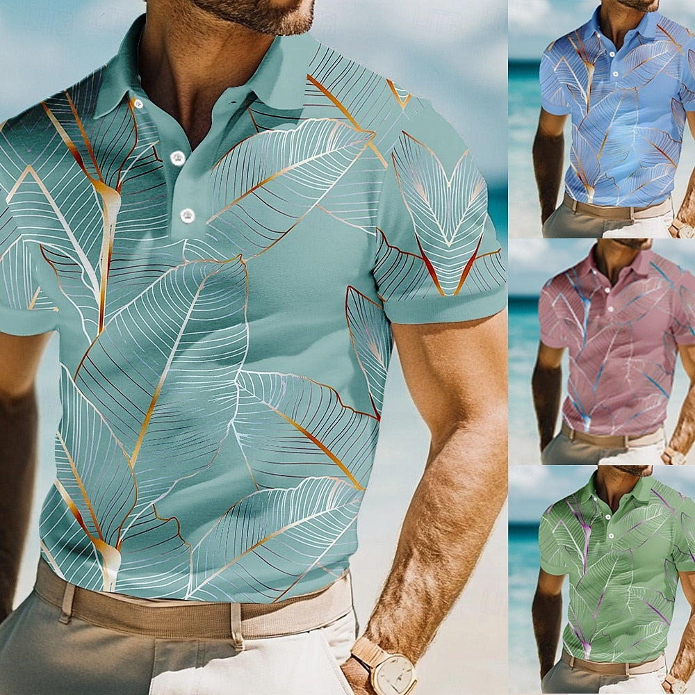 3D Leaf Print Polo