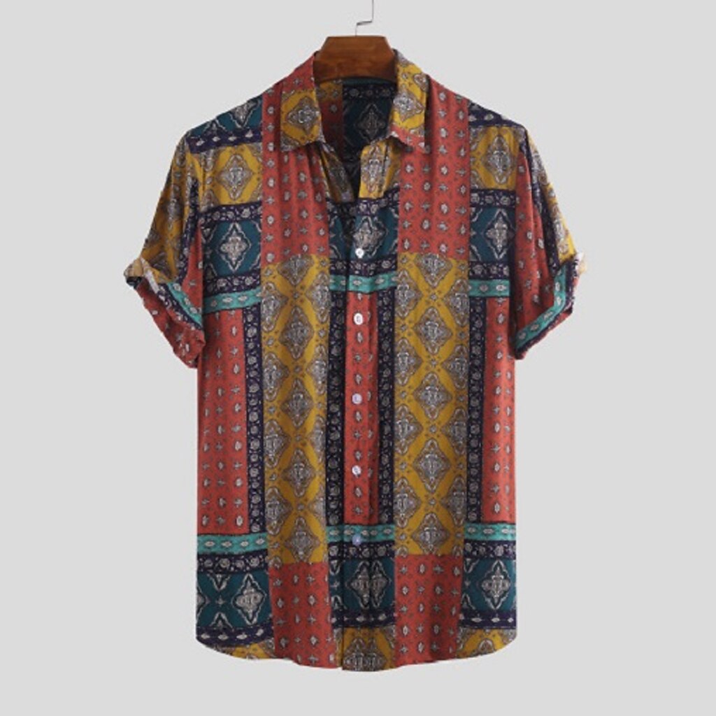 Camisa Boho Camisa Abotonada Camisa Manga Corta