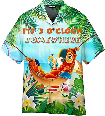 Camisa hawaiana de verano con letras de árbol de coco y bebida