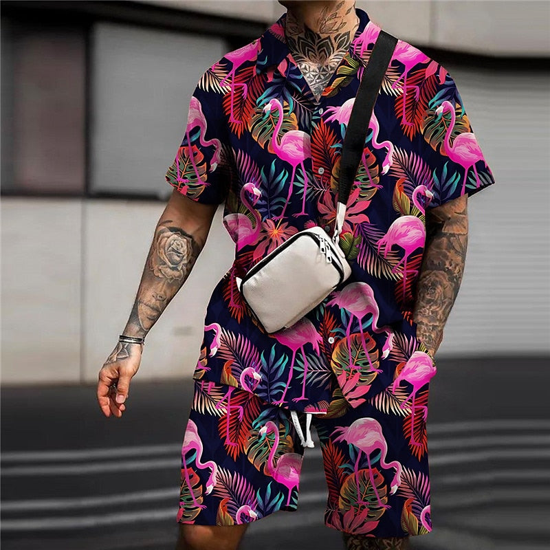 Floral Flamingo Tropical Hawaiian Shirt Set