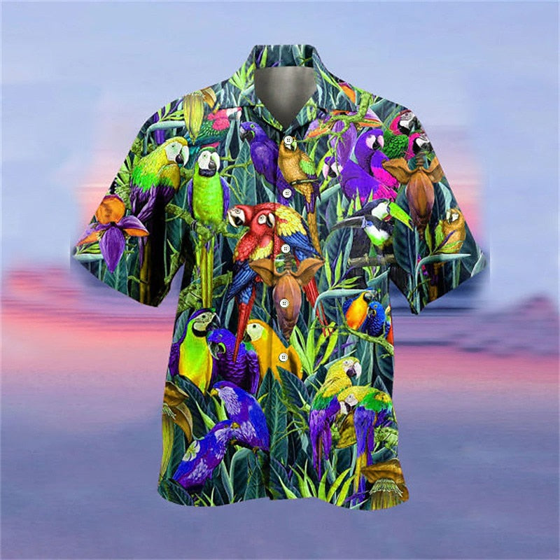 Parrot Print Camp Collar Shirt