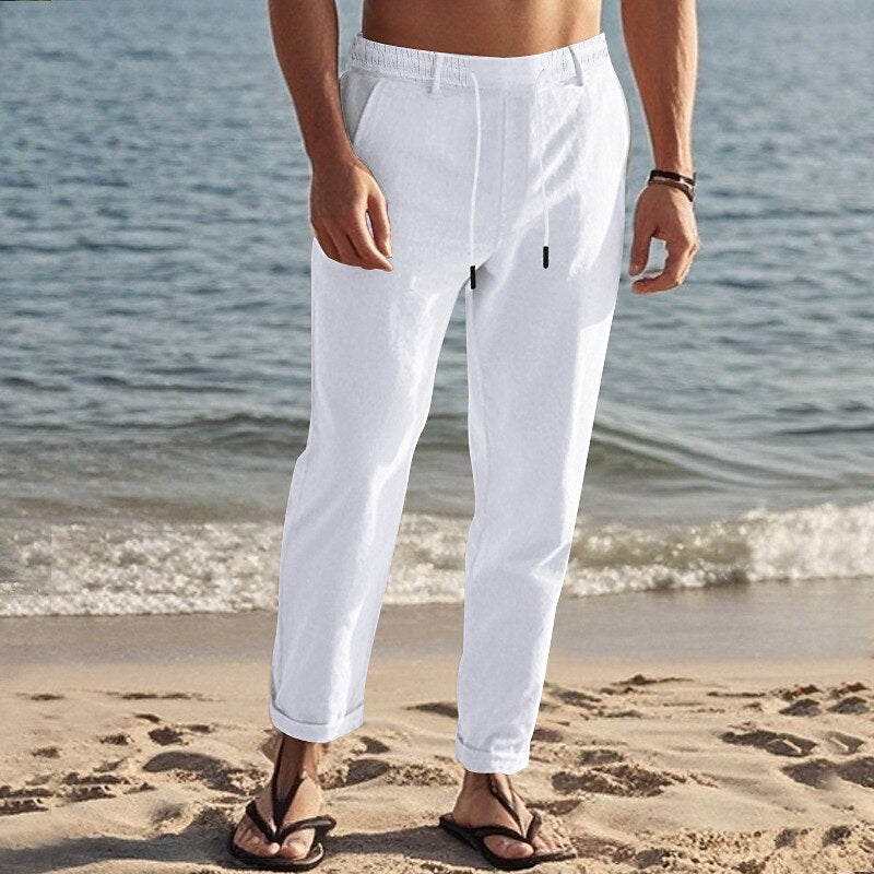 Beach Linen Elastic Waist Pants