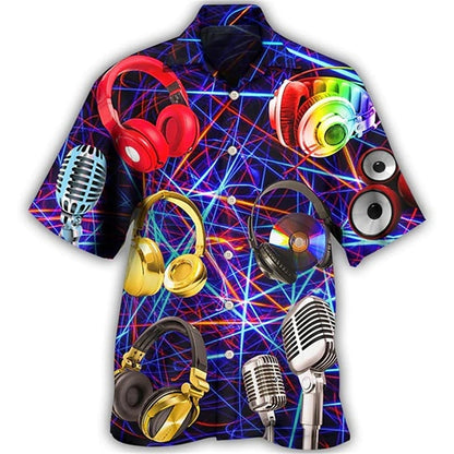 Camisa de notas musicales con instrumentos musicales Camisa hawaiana de verano Camisa abotonada