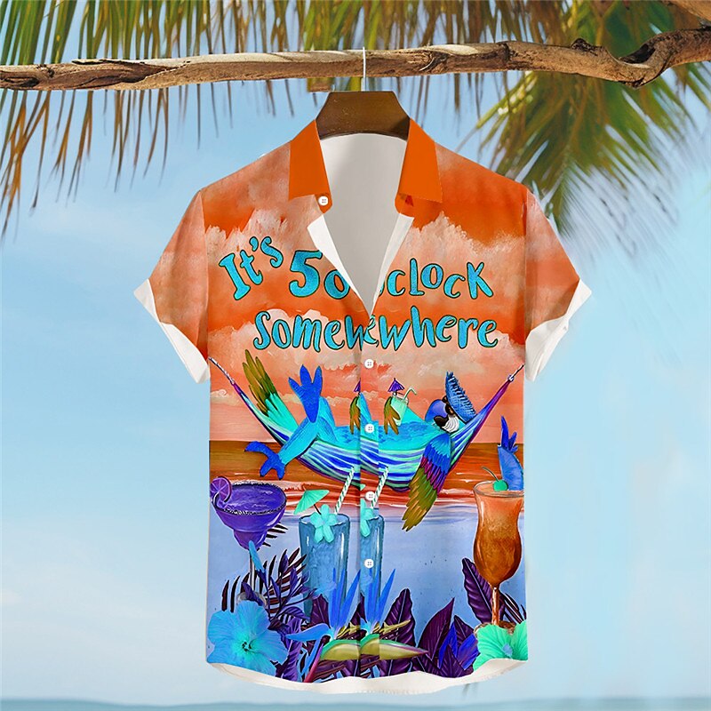 Parrot Letter Print Hawaiian Vacation Shirt