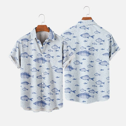 Camisa hawaiana de verano con estampado de animales y peces tropicales