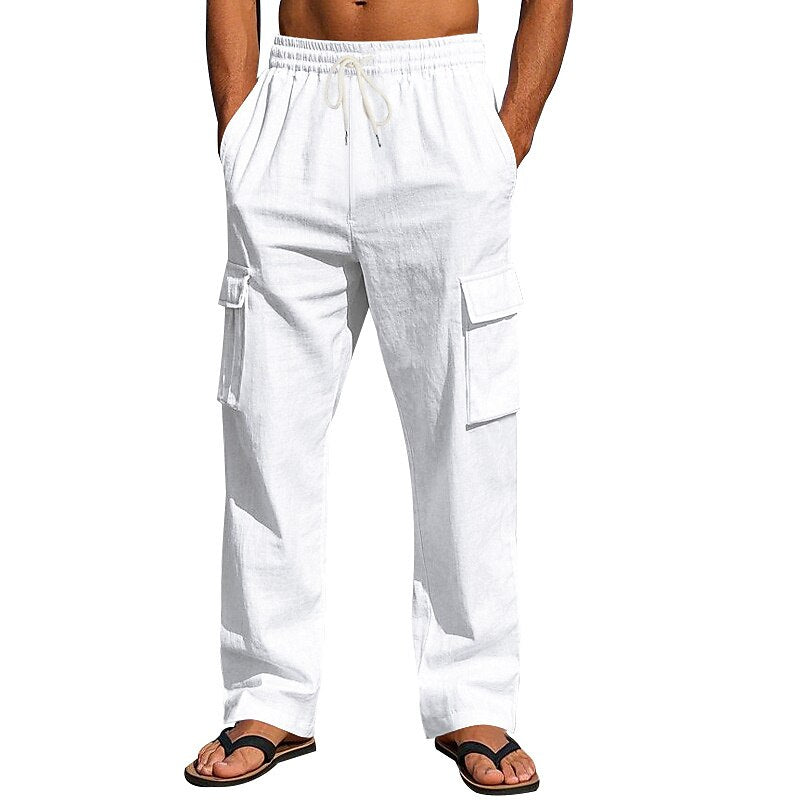 Linen Cargo Straight-Leg Pants