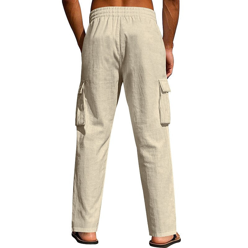 Linen Cargo Straight-Leg Pants