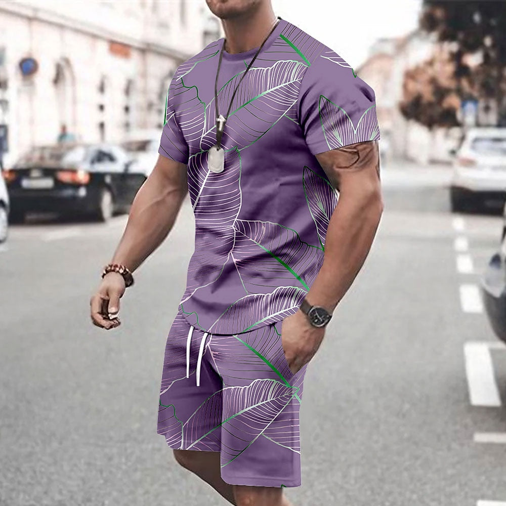 Tropical Flowers Crew Neck Tee & Shorts Set