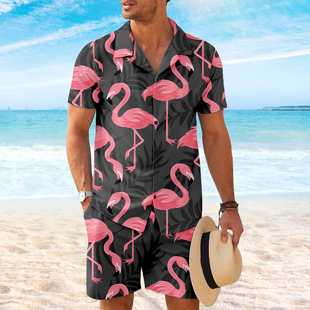 Flamingo Tropical Botanical Pattern Shirt Set