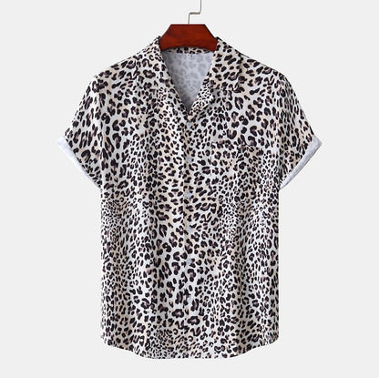 Camisa de leopardo con botones, camisa de manga corta, diseño tropical, informal, para uso diario