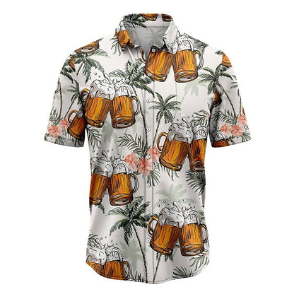 Camisa hawaiana de verano con estampados gráficos y hojas de cerveza Camisa Aloha de manga corta