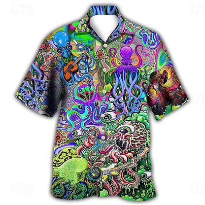 Camisa de peces tropicales Camisa hawaiana de verano Camisa Aloha Manga corta