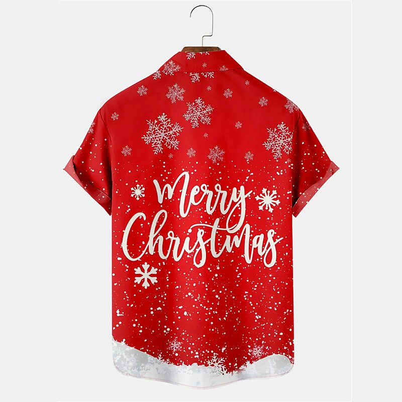 Camisa con botones y manga corta con diseño de pavo y copos de nieve navideños, informal, para uso diario