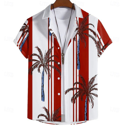 Camisa hawaiana de verano con diseño de árbol de coco, camisa hawaiana de manga corta