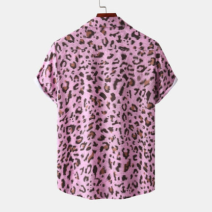 Camisa de leopardo con botones, camisa de manga corta, diseño tropical, informal, para uso diario