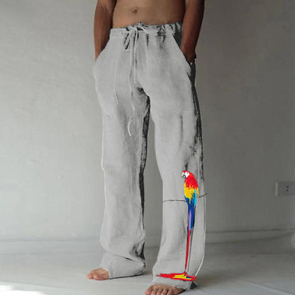 Bird Print Drawstring Beach Pants