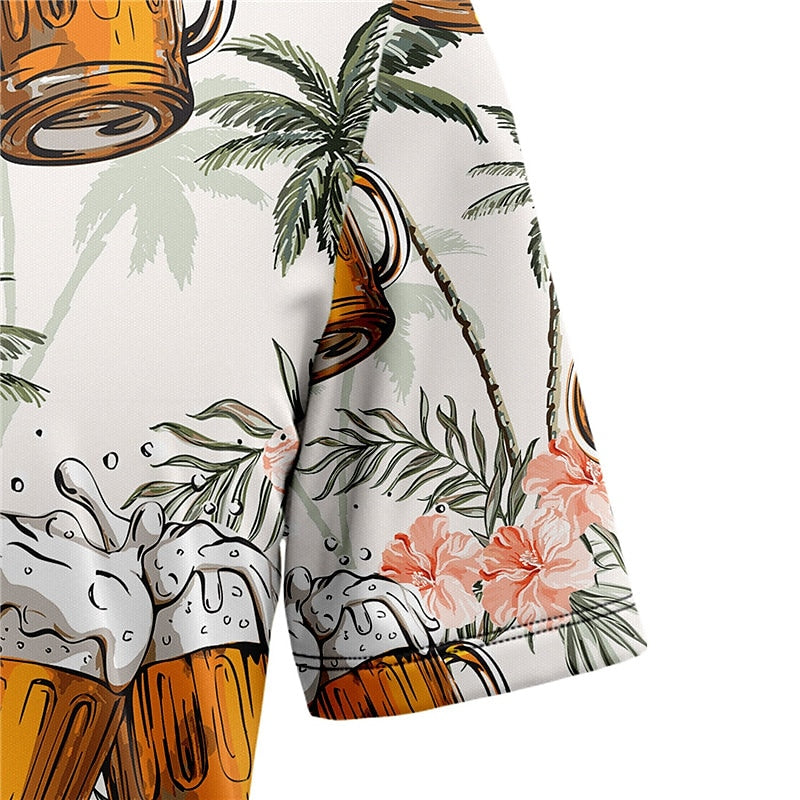 Camisa hawaiana de verano con estampados gráficos y hojas de cerveza Camisa Aloha de manga corta