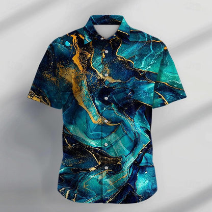 Camisa de mármol con botones, camisa de manga corta, informal, abstracta, para vacaciones, uso diario