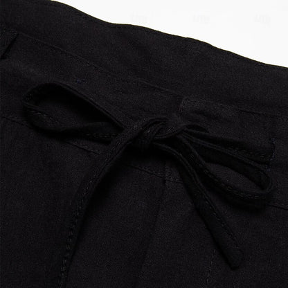 Pleated Drawstring Straight-Leg Beach Pants