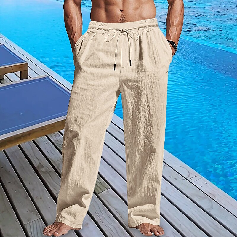 Linen Drawstring Beach Pants with Pockets