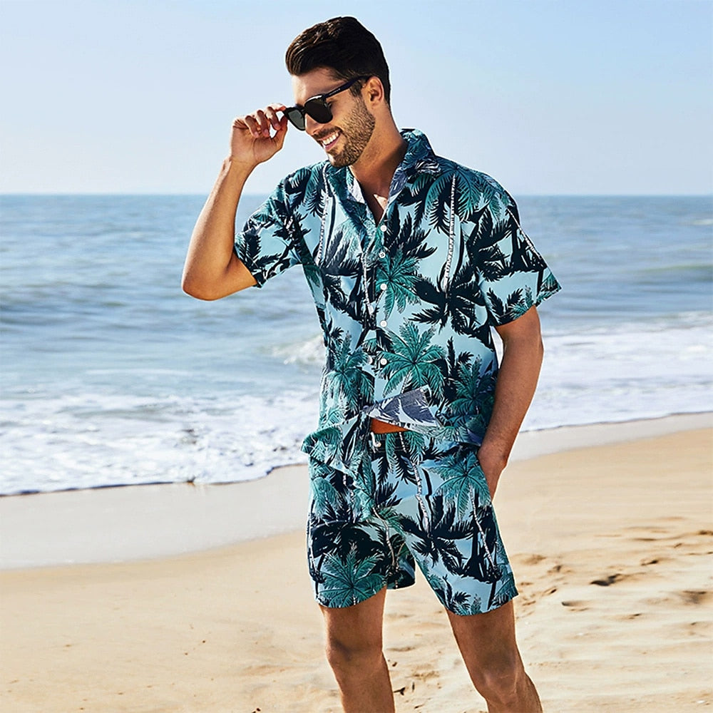 Tropical Botanical 3D Print Shirt Set