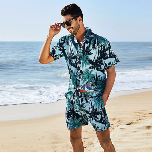 Tropical Botanical 3D Print Shirt Set