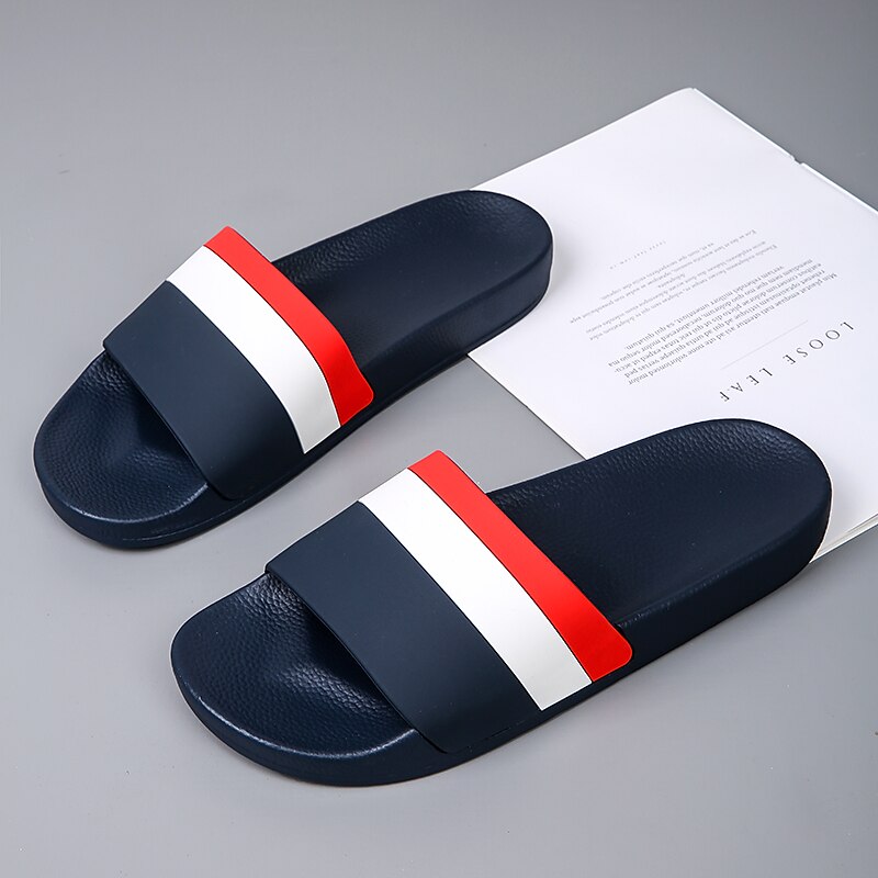 Sporty Slide Sandals with Red and White Stripes