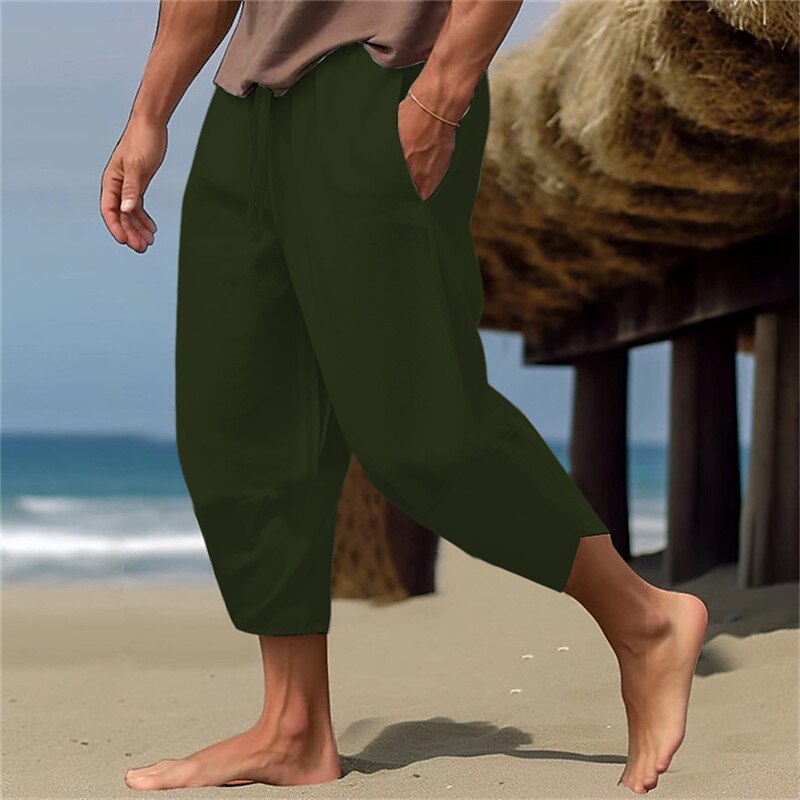 Linen Drawstring Capri Pants