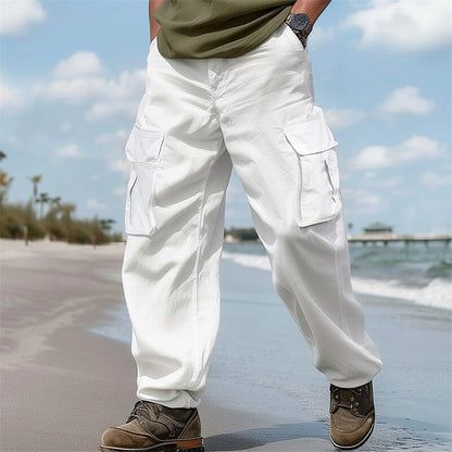 Linen Cargo Straight-Leg Pants