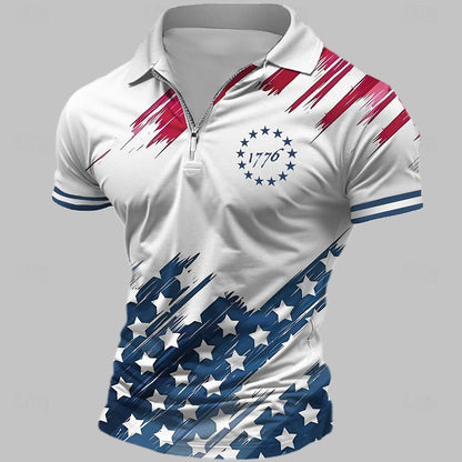 US Independence Day Flag Zip Polo