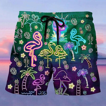 Flamingo Graphic Prints Swimming Trunks Board Shorts