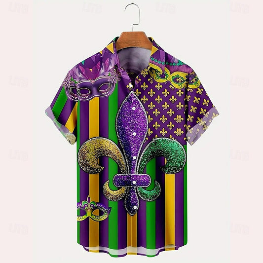 Camisa informal con botones y manga corta con máscara de carnaval