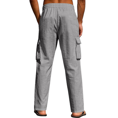 Linen Cargo Straight-Leg Pants