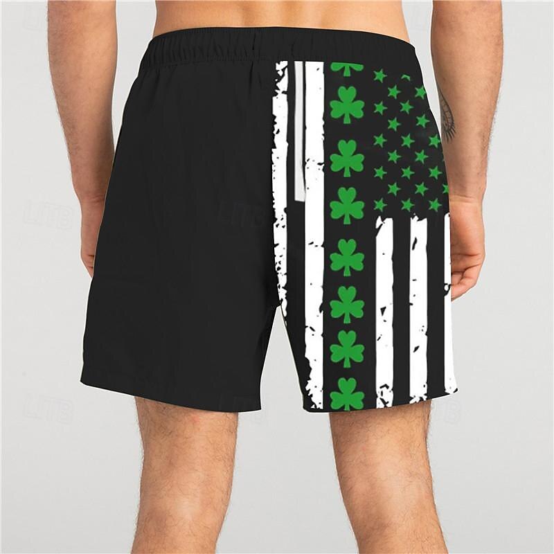 St. Patrick's Day Four Leaf Clover US Flag Swimming Shorts