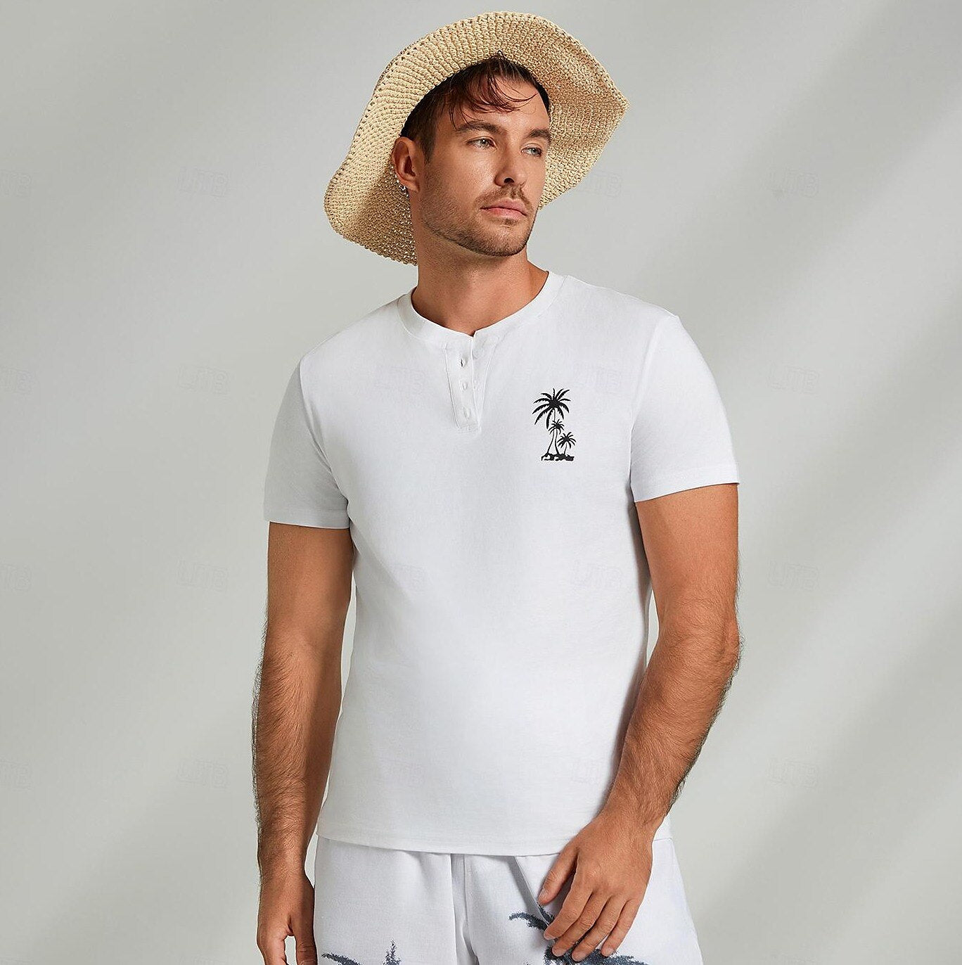 Coconut Tree Graphic Henley T-shirt