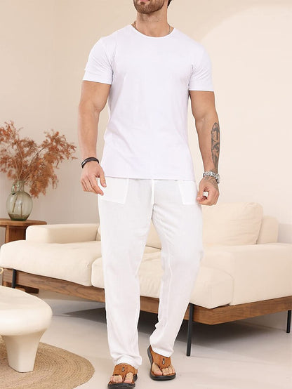 Linen Cotton Blend Beach Pants