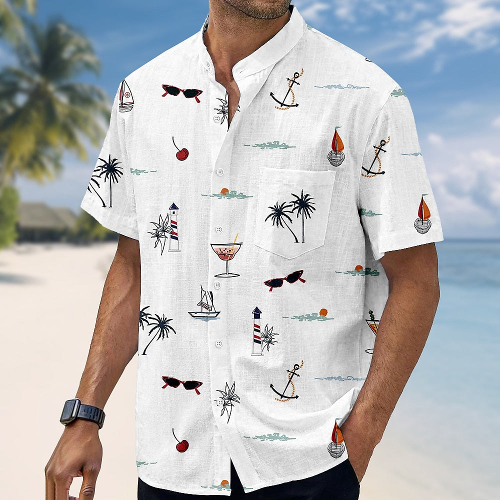 Coconut Tree Tropical Plants Band Collar Shirt
