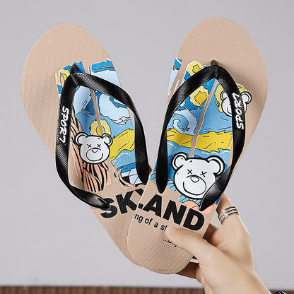 Playful Blue Cartoon Dog Flip-Flops