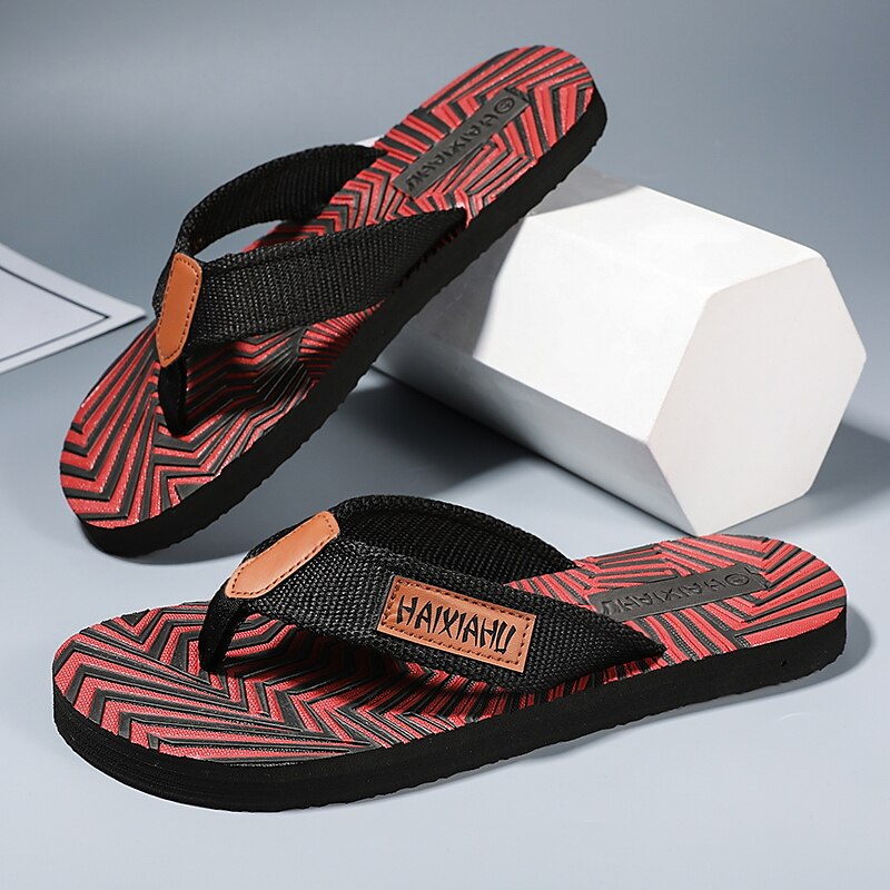 Red & Black Geometric Fashion Flip-Flops