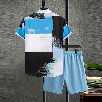 Hawaiian Style Contrast Color Shirt Set